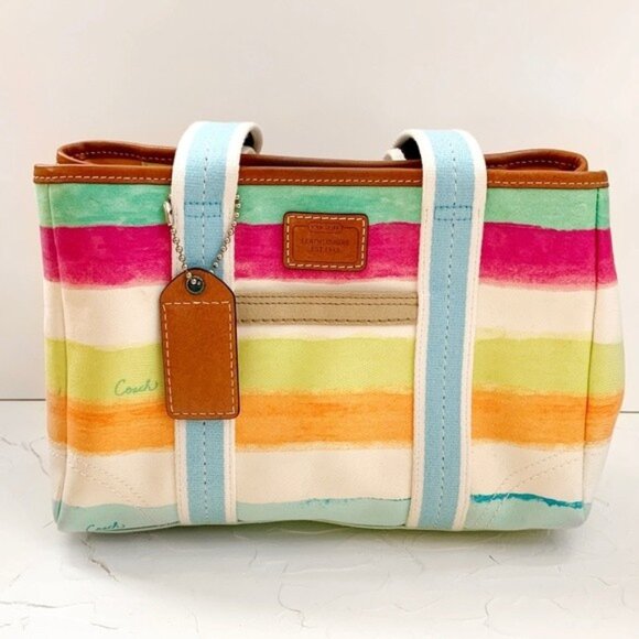 Coach Handbags - Coach Hampton Watercolors Striped Satchel Tote Bag Purse